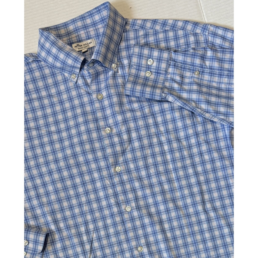 PETER MILLAR Summer Comfort - Men's Shirt - Long Sleeve Plaid Button- X-Large XL